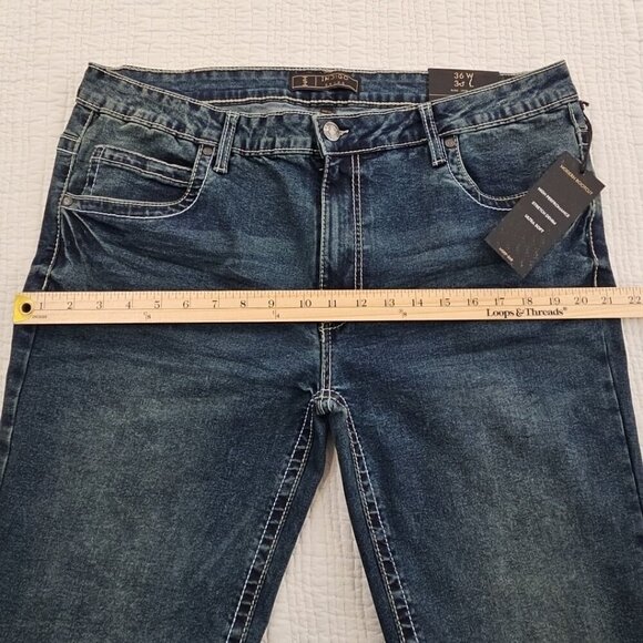 Indigo Skins Bootcut Jeans Men's 36x30 Contrast Stitch Flap Pkt Embroidery NWT - Picture 13 of 16